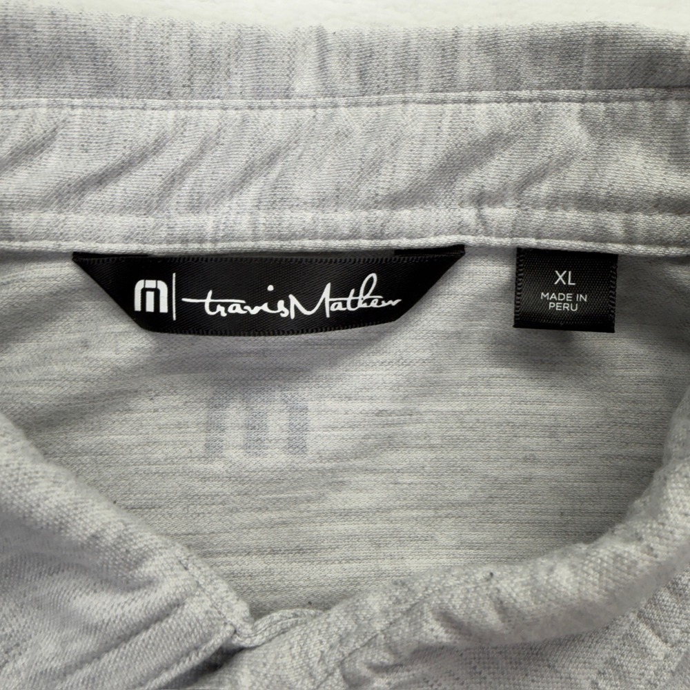 TravisMathew Polo Shirt Mens XL Gray Heathered Stripe Golf Performance Stretch - Picture 5 of 11